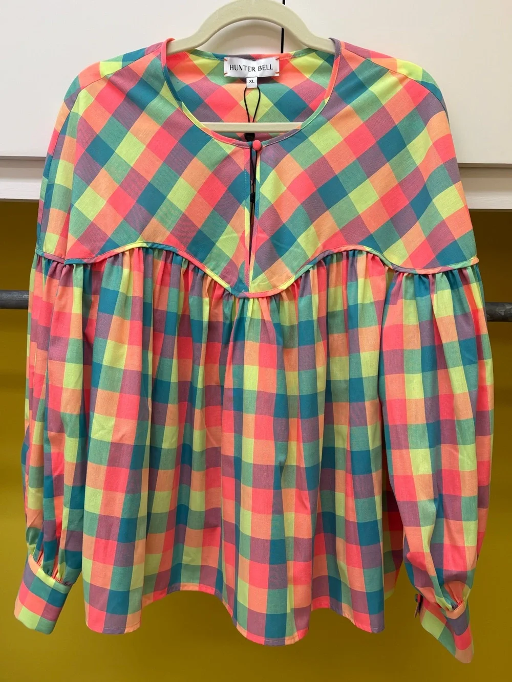 NWT HUNTER BELL Naya Blouse. Key Largo Plaid. Size XL. Retail price $375. - Picture 3 of 9